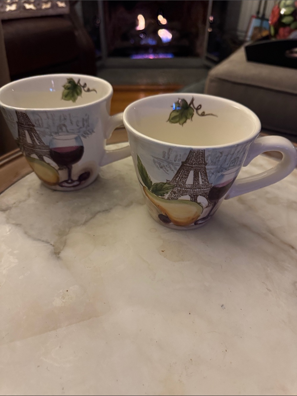 Paris Motif Ceramic Coffee Cups - Yellow and White (Set of 2) 16oz